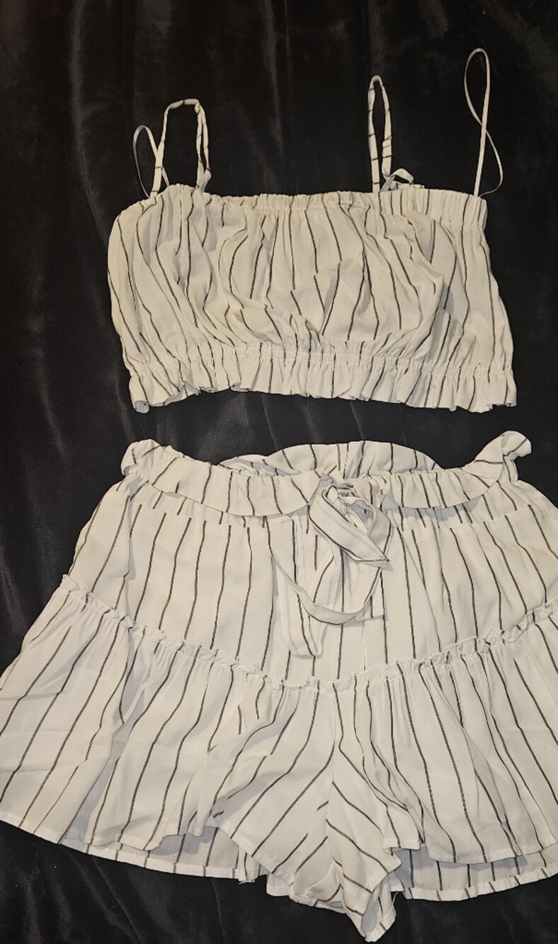 Native Daughters White and Black Striped Two-Piece Set